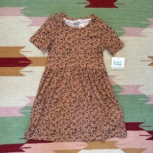 NWT Girls Leopard Heart Animal Short Sleeve Skater Twirl Dress Brown Black